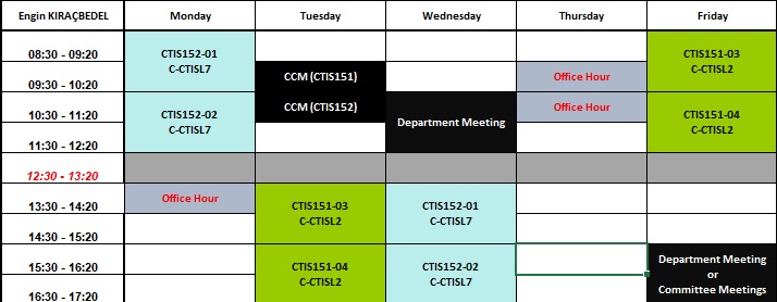 Engin Kıraçbedel Weekly Schedule